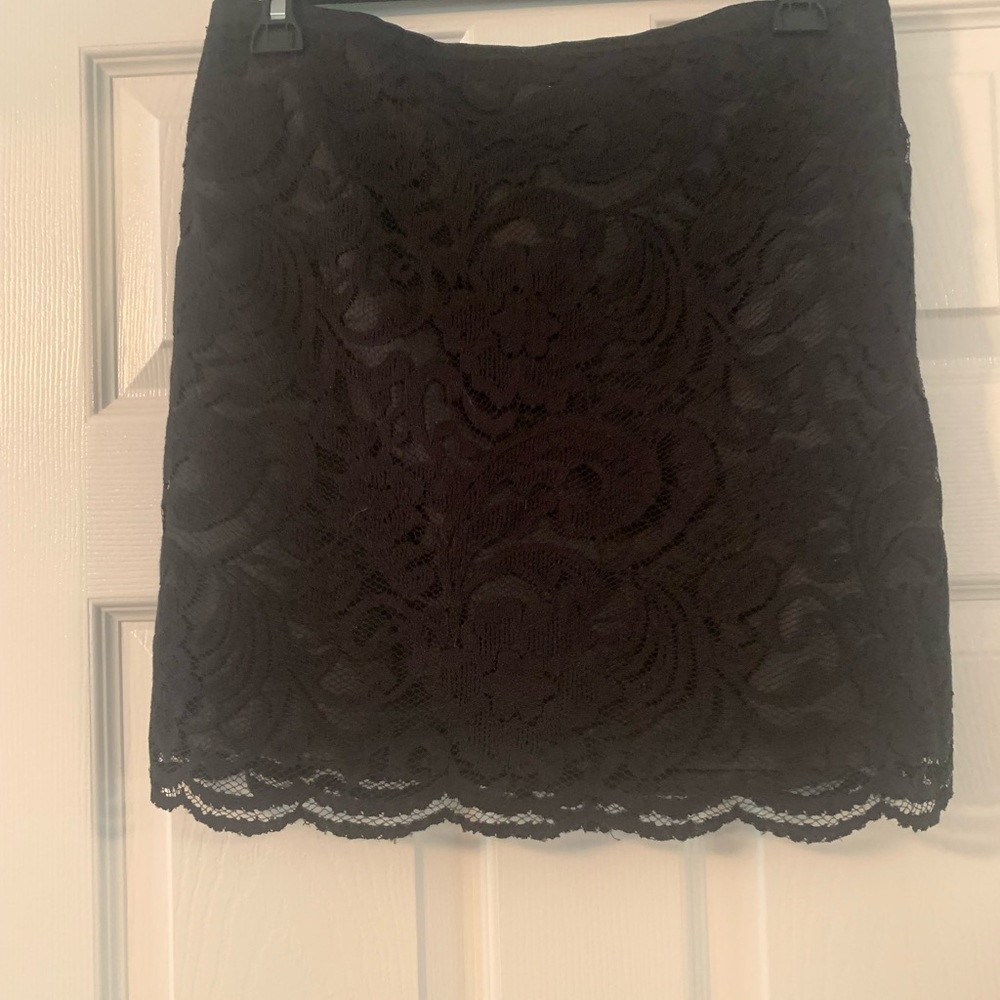 Dalia collection Black lace overlay mini skirt with gold exposed zipper!